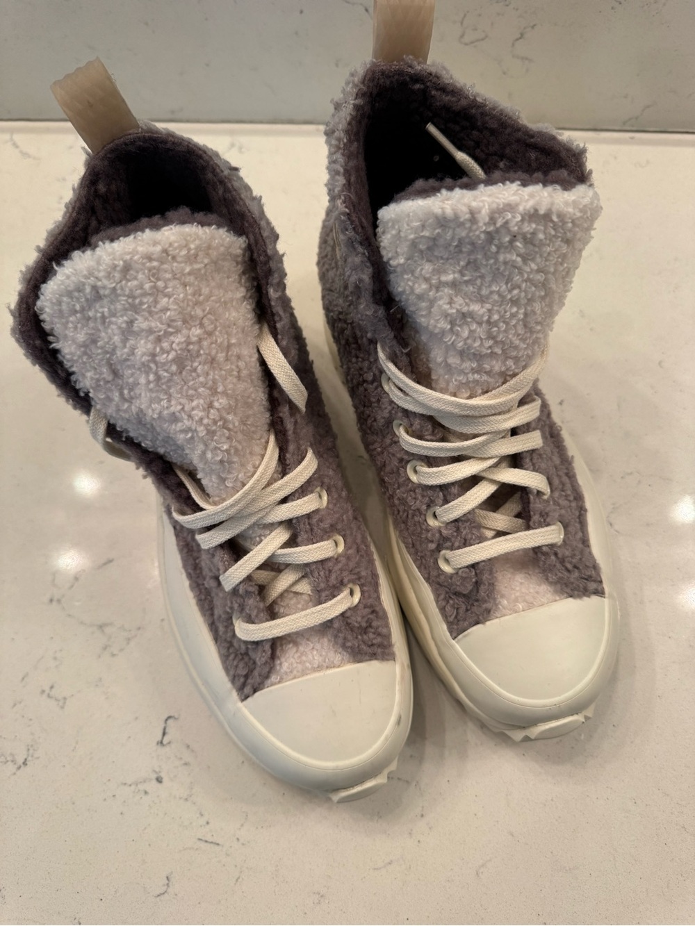 Converse Lace-Up Sherpa High-Tops in Gray and Cream